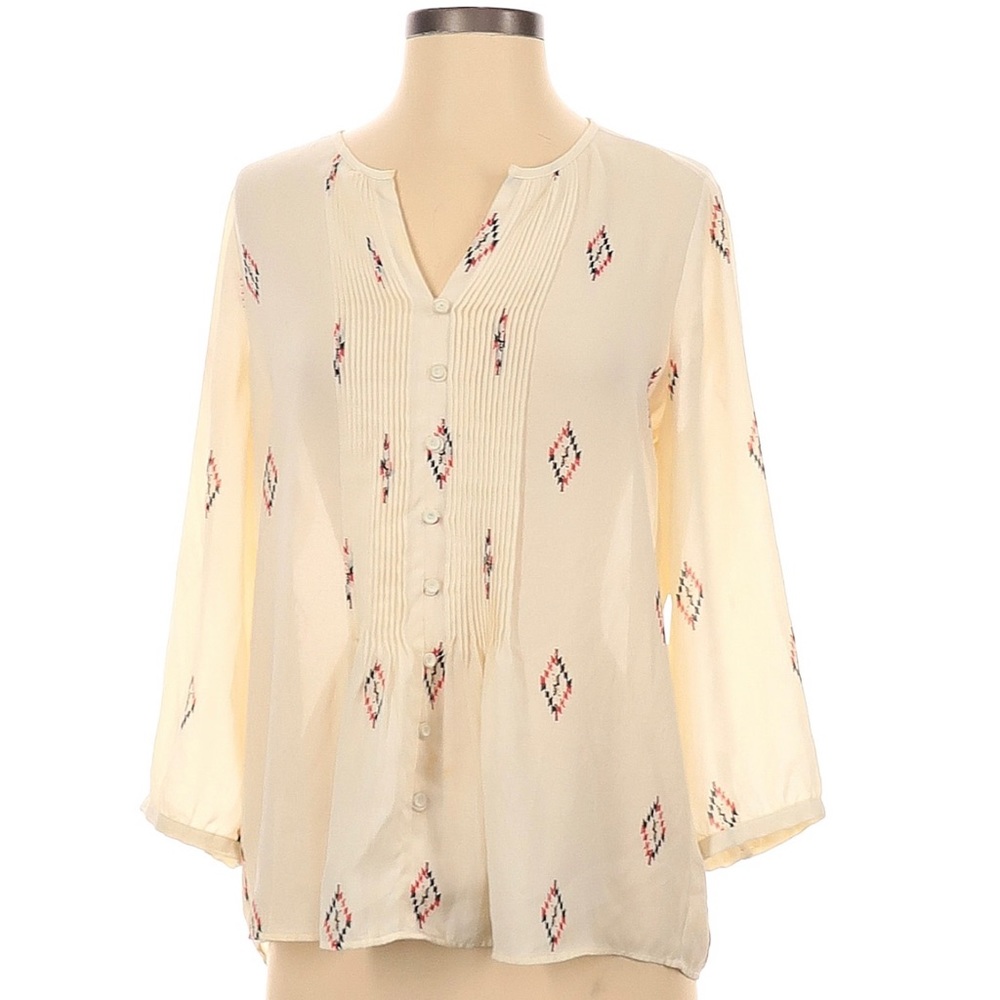 The Limited Diamond Aztec Pleated Button Down Blouse | Size: S - Picture 5 of 10